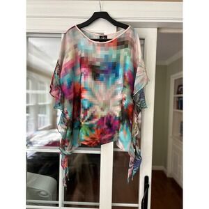 EUC AUM-COUTURE Multicolor Floral Print Silk Long-Sleeved Flutter Sleeves XL